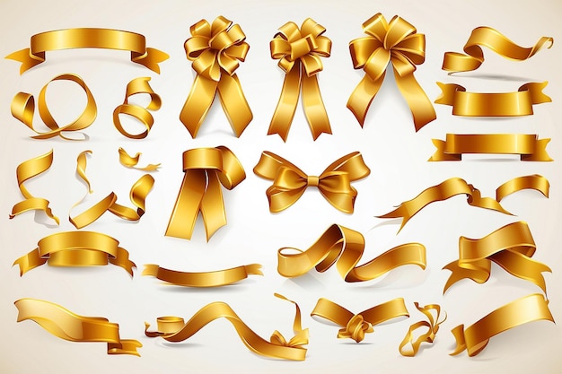 Foto gold ribbon set inisolierte weiße hintergrund-vektor-illustration