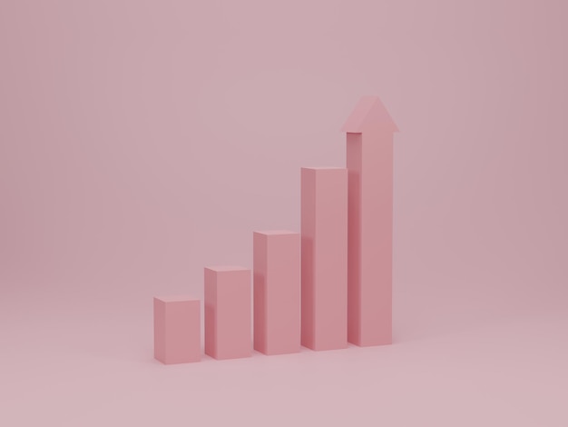 Gráfico de barras de crescimento rosa para o processo de sucesso na etapa Financiar o crescimento e investir o conceito de negócios 3d render ilustração