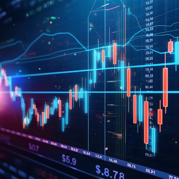 Foto gráfico futurístico do mercado de ações com padrões de velas e visualização de dados