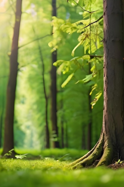 Grüner Waldhintergrund an einem sonnigen Tag