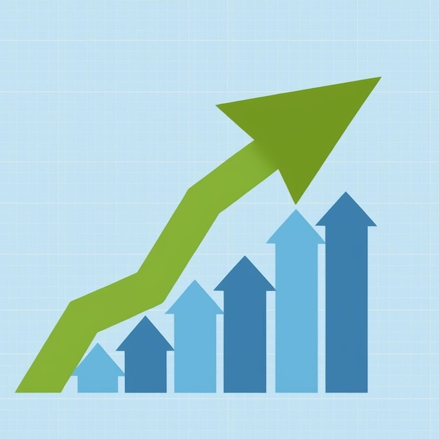 Foto grünes pfeil- und balkendiagramm für die analyse der geschäftsleistung und des erfolgs