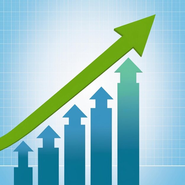 Foto grünes pfeil- und balkendiagramm für die analyse der geschäftsleistung und des erfolgs