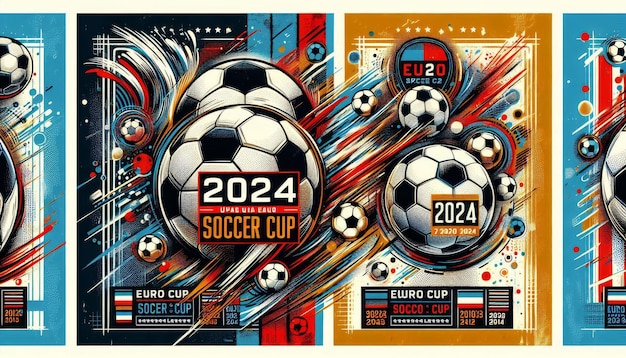 Foto grunge-fußball-banner für die euro-pokal 2024 mit halftone-fussball-design