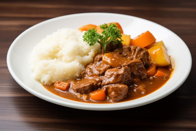 Foto guisado de carne de vaca com arroz ao curry