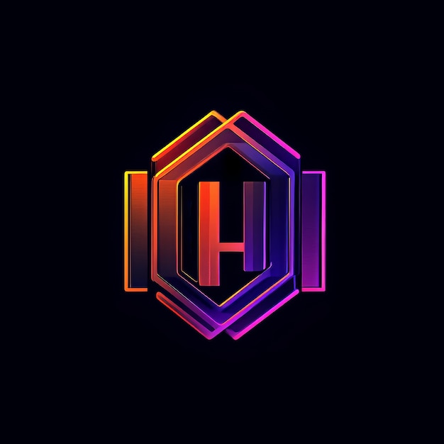 Foto h-logo in sechseckiger form mit neonleuchtung 3d-illustration