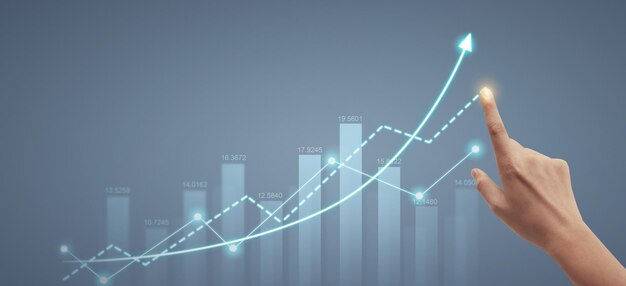 Foto handberührende diagramme des marktanalysediagramms für finanzindikatoren