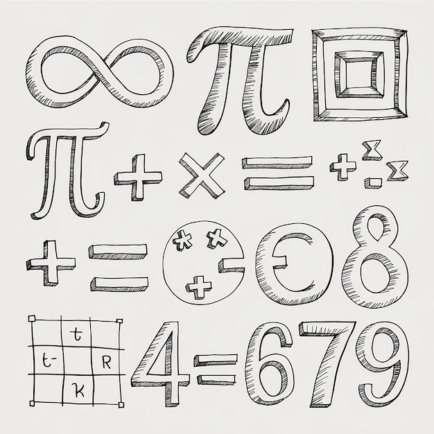 Foto handgezeichnete mathematische symbole und ziffern