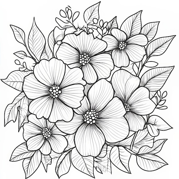 Foto handgezeichneter blumenstrauß vektorillustration schwarz-weiß