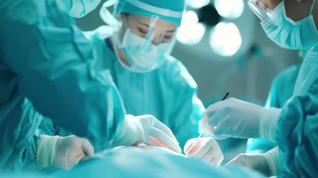 Foto hochqualifizierte chirurgen in uniform operieren fleißig einen patienten auf einem op-tisch