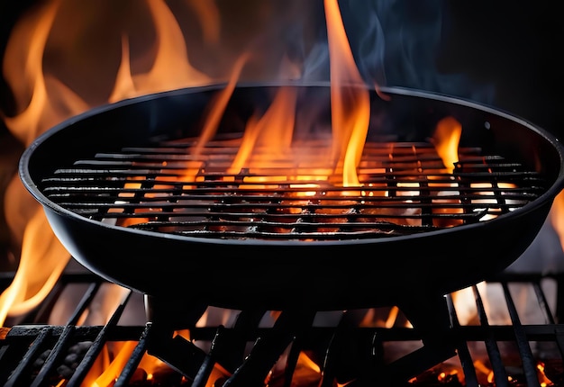 Foto holzkohle-grill mit nahaufnahme von flammen