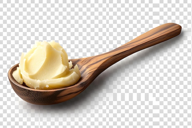 Holzlöffel mit Butter auf durchsichtigem Hintergrund