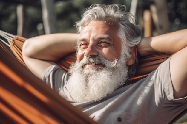 Homem idoso hamaca relaxar férias de verão gerar Ai