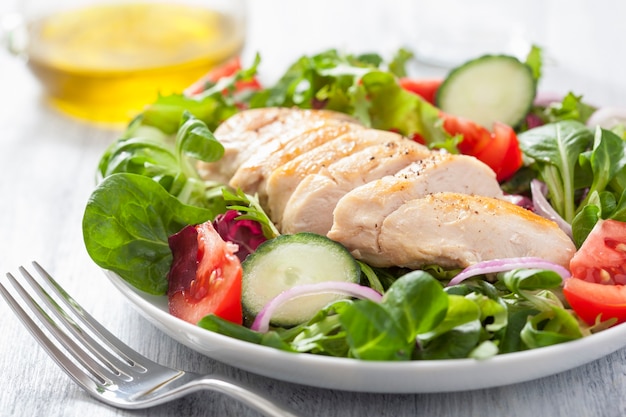 Hühnersalat mit Tomaten und Gurken