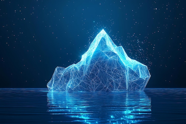 Foto iceberg em estilo de estrutura de arame em fundo azul