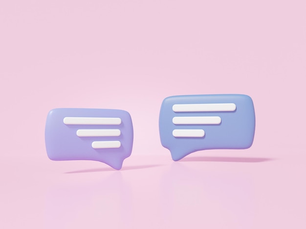 Foto ícone de bate-papo de duas bolhas ou comentário conceito on-line de mídia social com comunicação de sms de mensagem de bate-papo dos desenhos animados mínimo bonito suave no banner de fundo rosa renderização em 3d