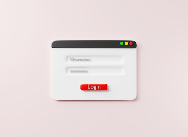 Ícone de interface de nome de usuário e senha de login de membro para ilustração de renderização 3D do aplicativo de desktop