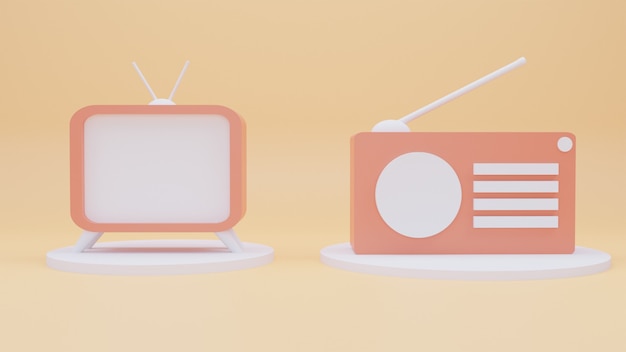 Foto ícones 3d tv e rádio com estilo cartoon