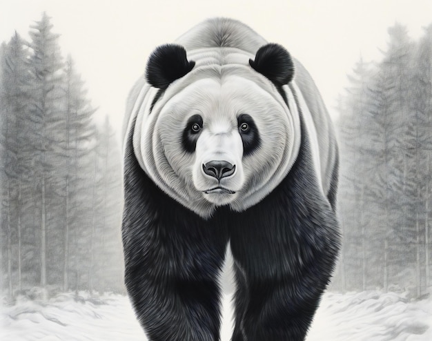 Illustration eines riesigen Pandas im Winterwald Digitale Malerei