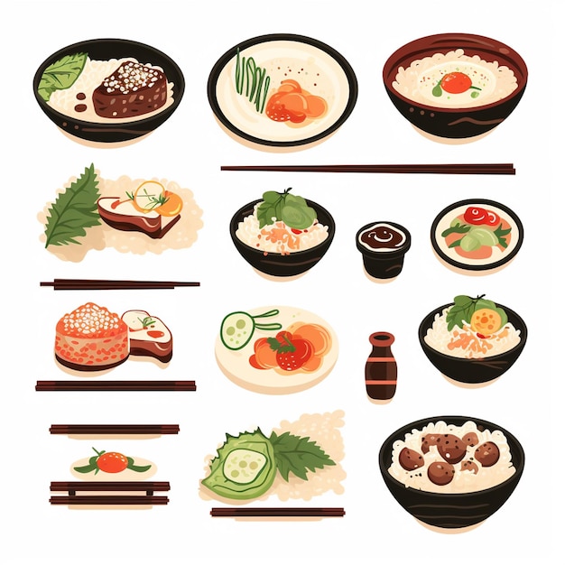 Foto illustration vektor japan essen design asiatische japanische traditionelle retro chinesische ikone backg