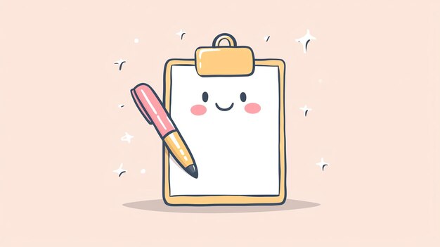 Foto ilustração bonita de um caderno sorridente com uma caneta perfeita para projetos criativos ou desenhos divertidos de papelaria