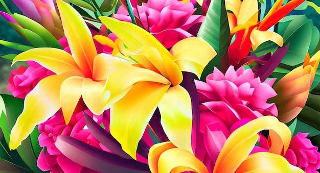 Ilustração de fundo de um buquê de flores tropicais