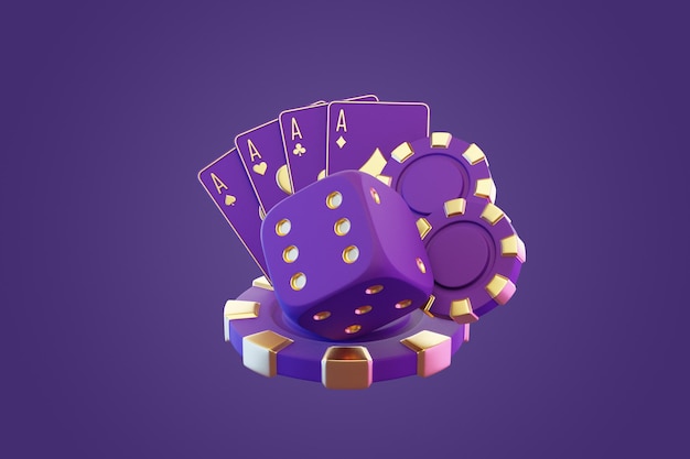 Foto ilustração de renderização 3d de luxury casino elements with cards and dice