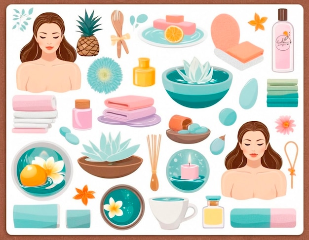 Foto ilustração de um dia de spa relaxante com vários tratamentos e produtos num cenário calmo