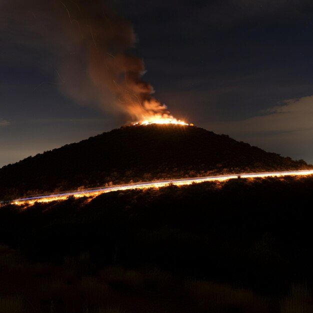 Foto incêndio na colina à noite 6