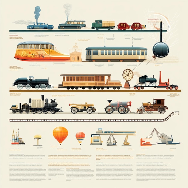 Foto infográfico detalhando a evolução da tecnologia de transporte ao longo do tempo