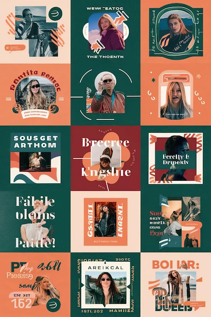 Foto instagram-layouts mit ästhetisch ansprechenden arrangements von fotos, text und grafiken