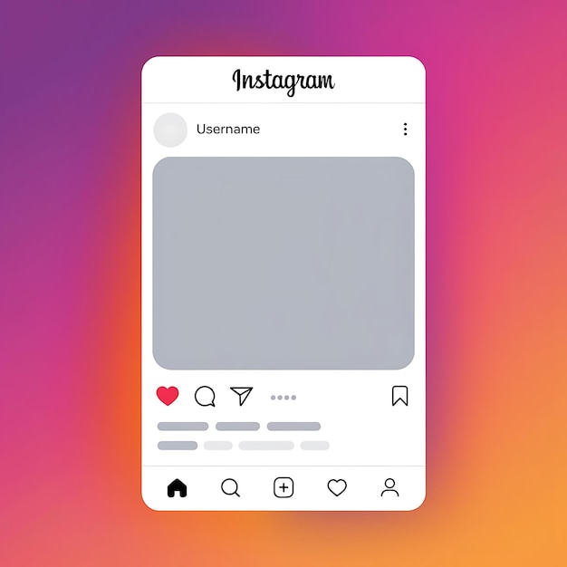 Foto instagram-post-interface-design-mockup mit icon-layout und gradient-grenze