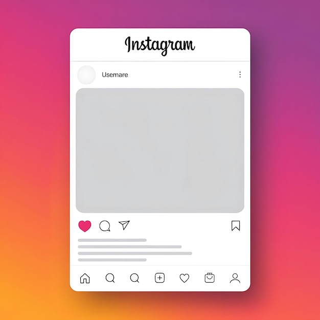 Foto instagram-post-mockup mit gradient-grenze und profil-platzhalter