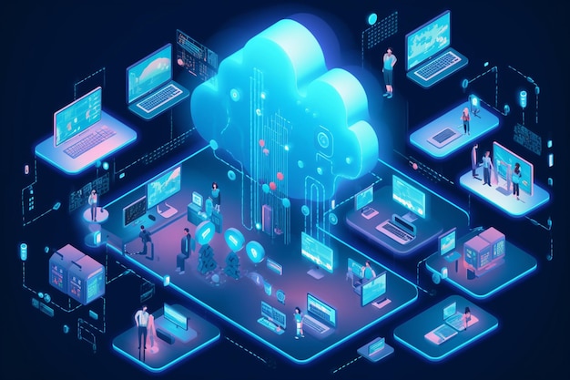 Foto internet der dinge d cloud computing hosting-technologie mit elektronischen geräten