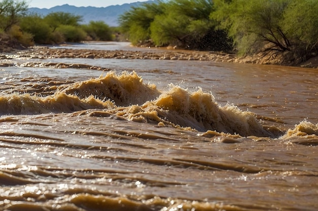 Foto inundação súbita do deserto por defeito