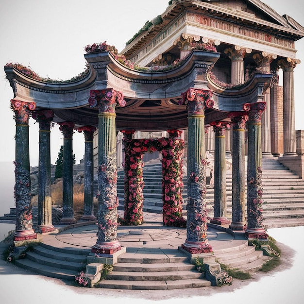 Foto klassische schönheit gazebo mit blumen und marmorsäulen in 3d