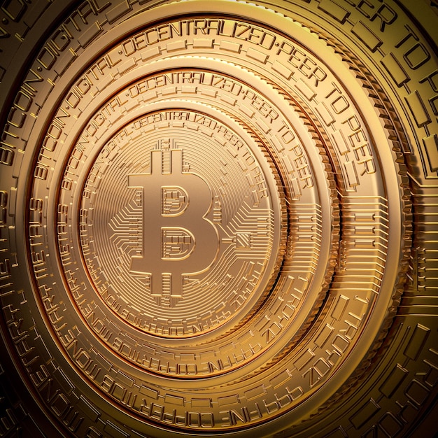 Konzentrischer Hintergrund goldener Bitcoin-Münzen