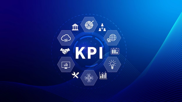 Foto kpi key performance indicator konzept management-daten system kpi verknüpfte datenbank folgen erträgen operationen und verkaufsdaten finanzgeschäftsdaten analyse grafik-dashboard