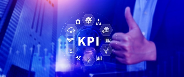 Foto kpi key performance indicator konzept management-daten system kpi verknüpfte datenbank folgen erträgen operationen und verkaufsdaten finanzgeschäftsdaten analyse grafik-dashboard