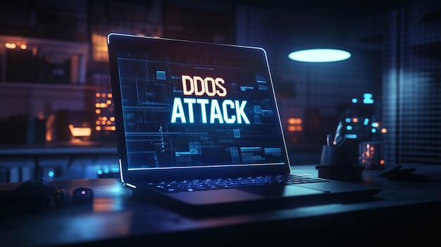 Foto laptop mit ddos-angriffssignal