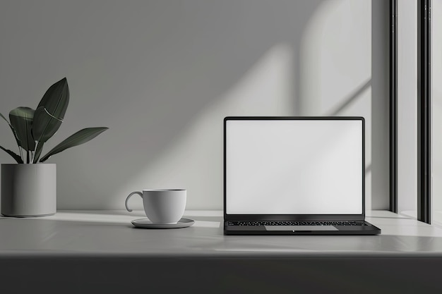 Foto laptop und kaffee auf dem schreibtisch