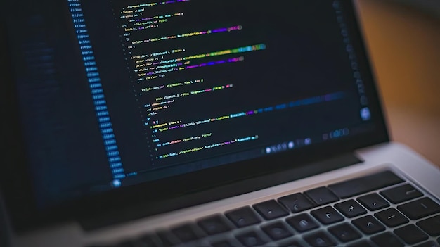 Foto lernen zu programmieren mit farbenfroher syntax highlighting auf einem laptop-bildschirm während einer programmierungssitzung