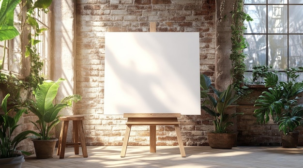 Foto licht und geräumiger loftraum mit einer leeren leinwand ideal für kreative präsentationen und workshops