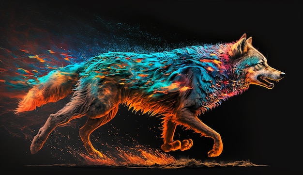 Lobo colorido animal correndo ilustração imagem arte gerador ai