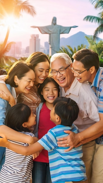 Foto love house strs e retrato de uma família feliz abraçando-se e desfrutando de tempo de qualidade juntos em rio de ja