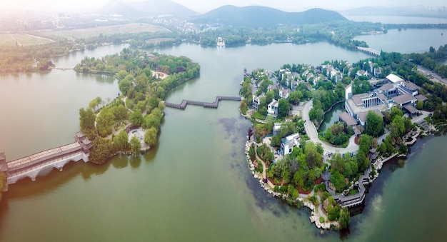 Luftaufnahme der Landschaft des Yunlong-Sees in Xuzhou, China