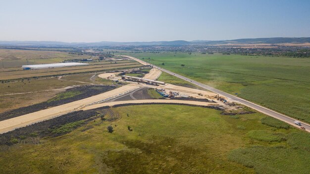 Luftbild auf der neuen Straßenbaustelle