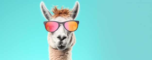 Lustige Lama mit Sonnenbrille auf blauem Hintergrund