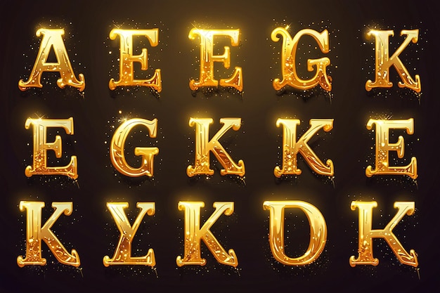 Foto luxuriöse goldene alphabet-buchstaben mit goldener glitzer-textur glänzend und leuchtend vektor