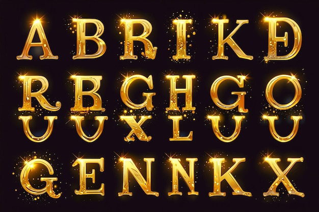 Foto luxuriöse goldene alphabet-buchstaben mit goldener glitzer-textur glänzend und leuchtend vektor