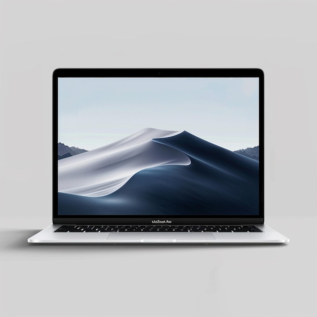 Foto macbook-mockup mit hellgrauem hintergrund